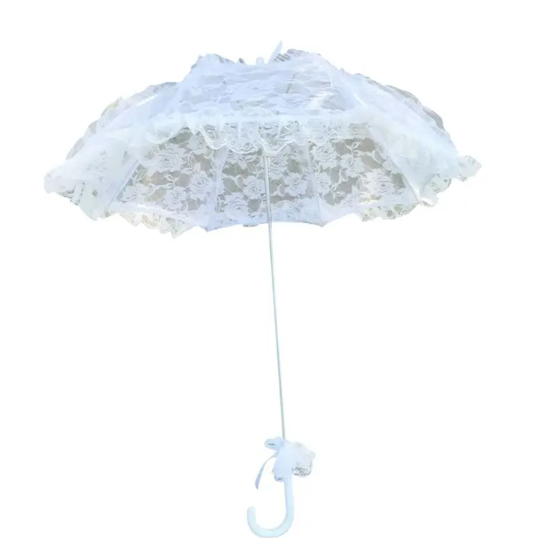 New Bridal Lace Hollow Umbrella Wedding Decoration Photo Props Rose Long Handle Umbrellas
