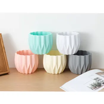 

5PCS Plastic Flowerpot Garden Planter Flower Container Ceramic Plant Pot Striped Plant Container Succulent Planter Mixed Color