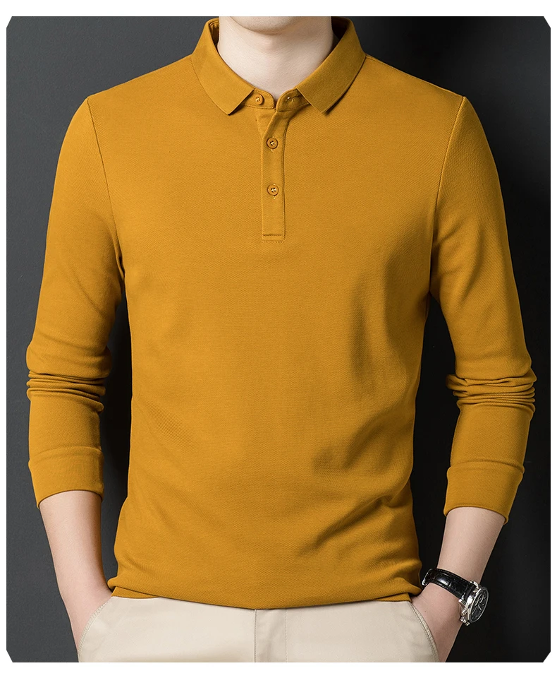 Top Grade Neue Mode Designer Marke Luxus Männer Polo Shirt 100% Baumwolle Casual Langarm Tops Einfarbig Männer Kleidung_voghion.com