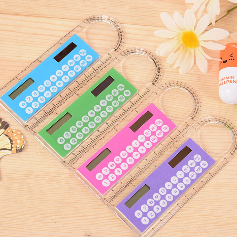 

Creative Portable Multifunction Student Ruler Gift Calculators Cute Colorful Mini Portable Solar Energy Counters Random Color