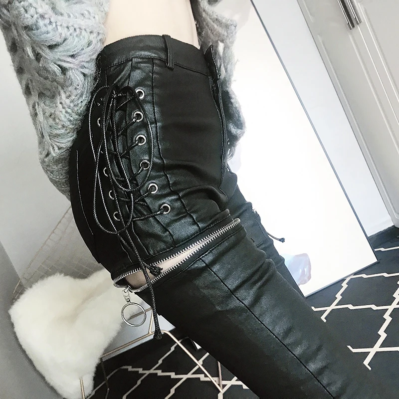 side lace leather pants