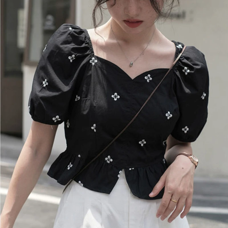 masa mariposa Abrazadera Blusas cortas ajustadas de estilo coreano para mujer, blusas estampadas de  manga corta, blusas sencillas para mujer _ - AliExpress Mobile