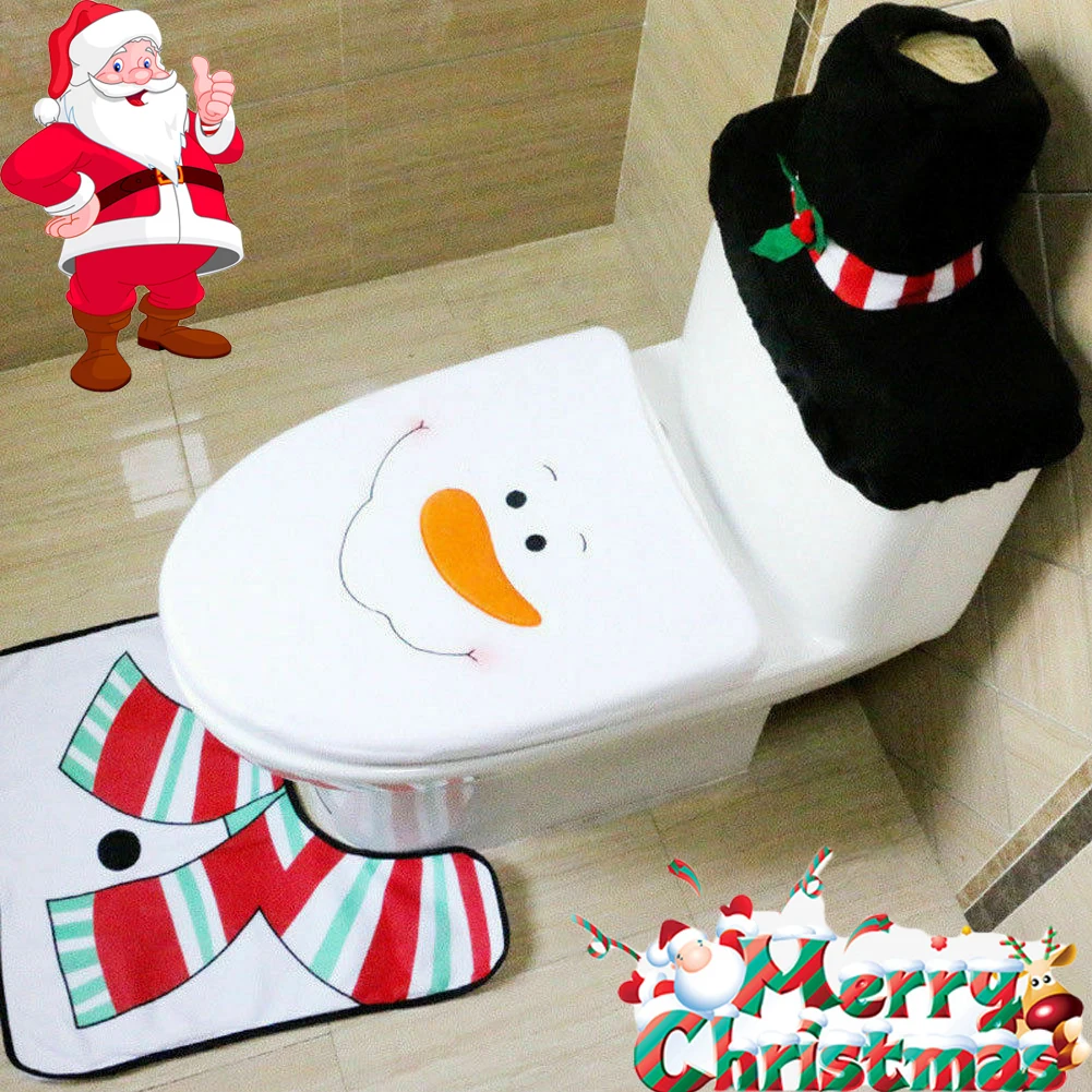 3 шт. рождественское сиденье для унитаза и чехол Санта Клаус коврик для ванной комнаты Рождественское украшение для ванной Санты чехол для унитаза ковер украшение для дома