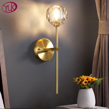 

New Modern Crystal Wall Lamp For Bedroom Brief Design Gold-Bronze Wall Sconce Lighting Living Room Bedside Wall Light Fixtures