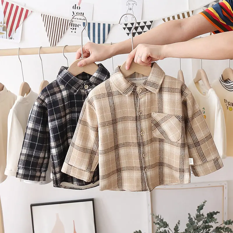 Boys Shirt Blouses Long-Sleeve Plaid-Style Baby-Boy-Girls Childrens Tops Kids Cotton