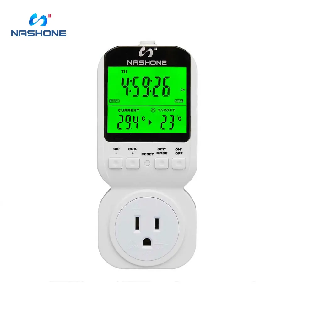 

Nashone Thermostat Timer temperature sensor 7-day Programmable Thermostat Plug-in Digital Light Timer Switch with 3-prong Outlet