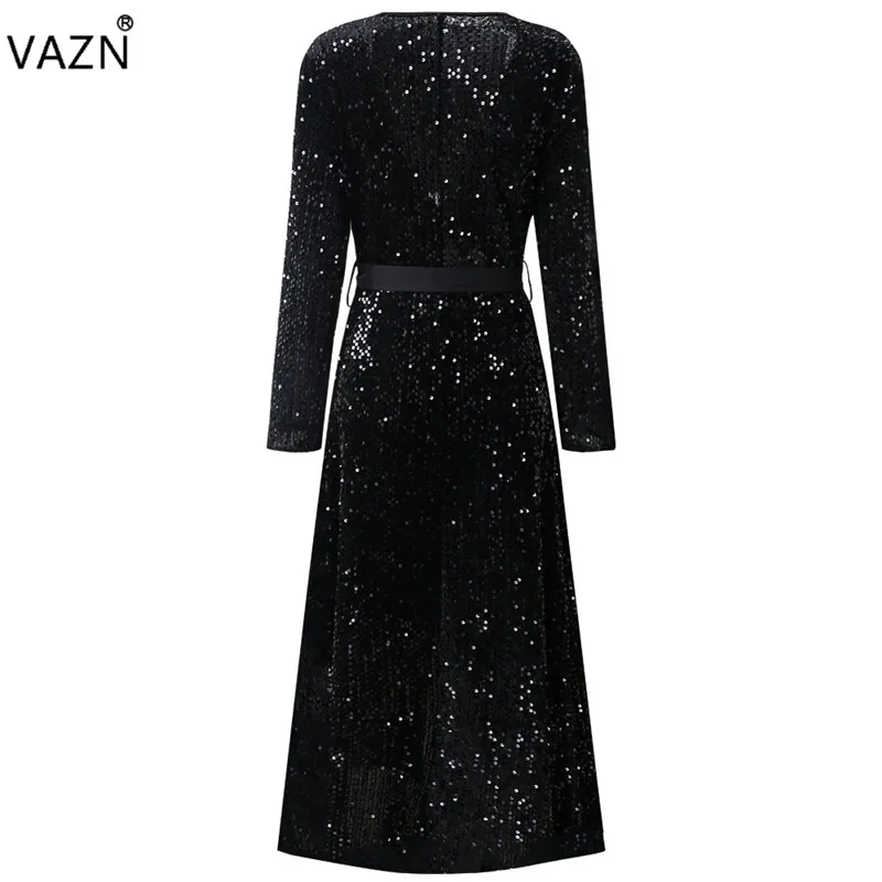 VAZN SN3406 новая юная леди Примечание юная сексуальная мода Тяжелая индустрия расшитая блестками полный рукав на шнуровке женское ТРАПЕЦИЕВИДНОЕ Макси платье