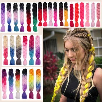 

Synthetic Braid Hair Extensions For Crochet Braiding hair 24 inch Jumbo Extensions Ombre Two Tone Color colored hair wicks