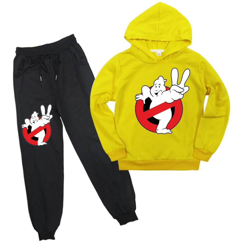 Ghostbuster 2 шт./компл. детская одежда для мальчиков и девочек, модные толстовки с капюшоном, штаны унисекс, Повседневное мальчиков Комплект одежды для девочек детская одежда - Цвет: Цвет: желтый