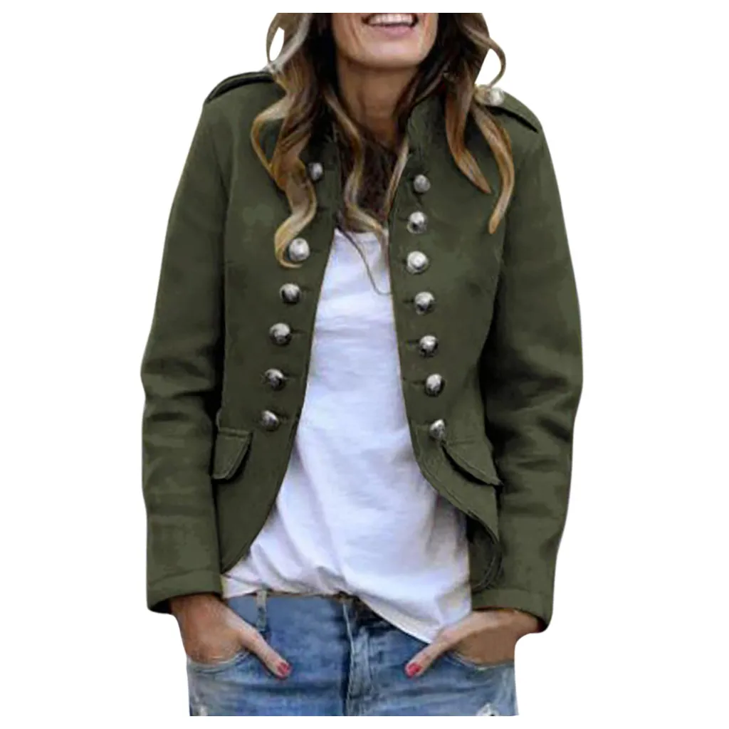 

2019 autumn trend women's jacket Ladies Vintage Button Pockets Bomber Jacket Casual Coat Outwear long Seleve Shirts female 9820