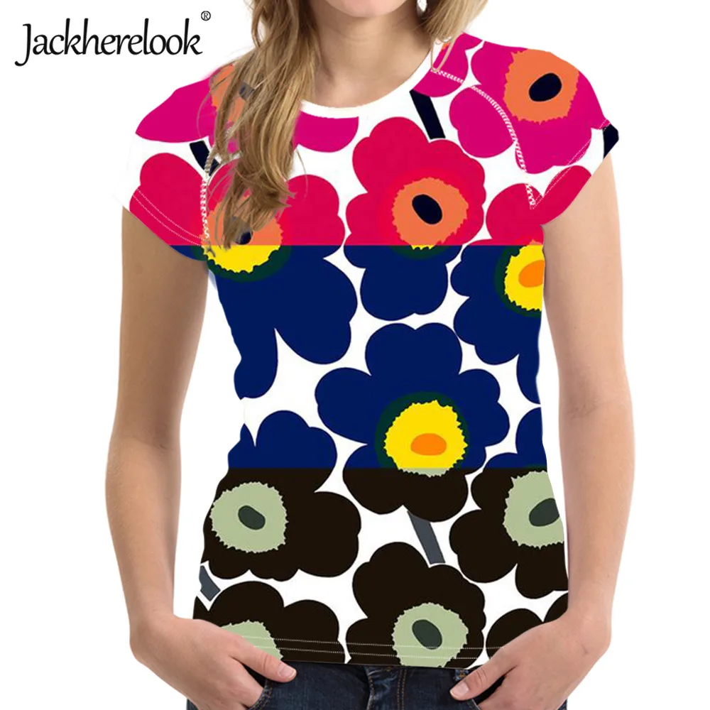 

Jackherelook Harajuku Poppy Flower Designer Summer Short Sleeved Floral Tops Tee O-neck T Shirts Woman Floral Clothing Camisetas