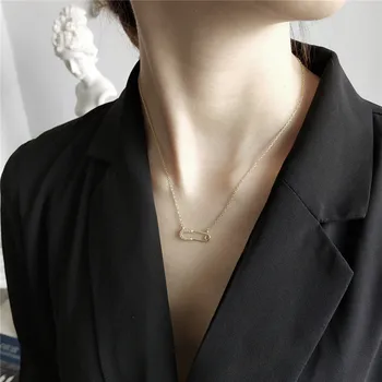 

RUIYI Korean Style Real 925 Sterling Silver Girls 18K Gold Pins Charm Chokers Women Fashion Curb Chain Minimalist Short Necklace