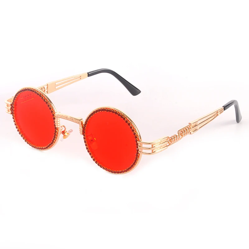 Модные круглые женские солнцезащитные очки с бриллиантами,, роскошный бренд, стимпанк, прозрачные линзы, ручная работа, стразы, очки, UV400, Gafas De Sol - Цвет линз: 2