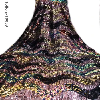

African 3D Sequins Lace Fabric 2019 High Quality Lace French Sequence Tulle Lace Nigerian Lace Fabrics For Wedding