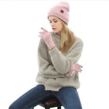 

Women Solid Knitted Hat & Glove Sets with Matching Lurex and Telefingers Gloves Ladies Girls Marled Beanie and Mittens Warm Winter Sets Female Pink Blue Black Mixed Hat and Glove Sets