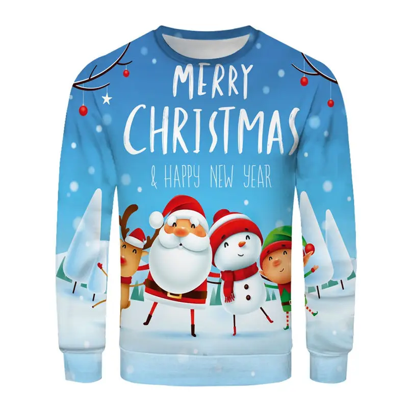Christmas Couple's 3-D Printed Men and Women Tops Cotton Long-sleeved T Shirt Round Collar Christmas Blouse Casual Tee 4S13 (4)