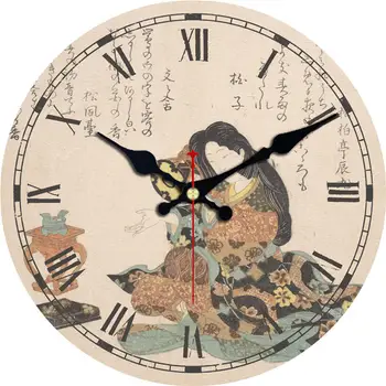 

WONZOM Antiquity Woman Silent Wooden Cardboard Wall Clock For Home Decor Office, Vintage Style,Non-Ticking Sweep Wall Clock