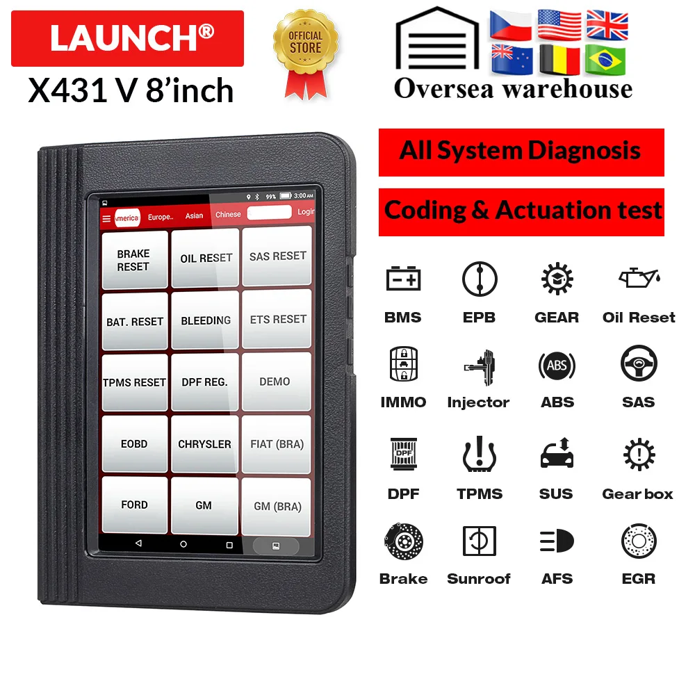LAUNCH X431 V 8 дюймов Wifi/Bluetooth Авто Диагностика инструмент полная система X 431 Версия OBD2