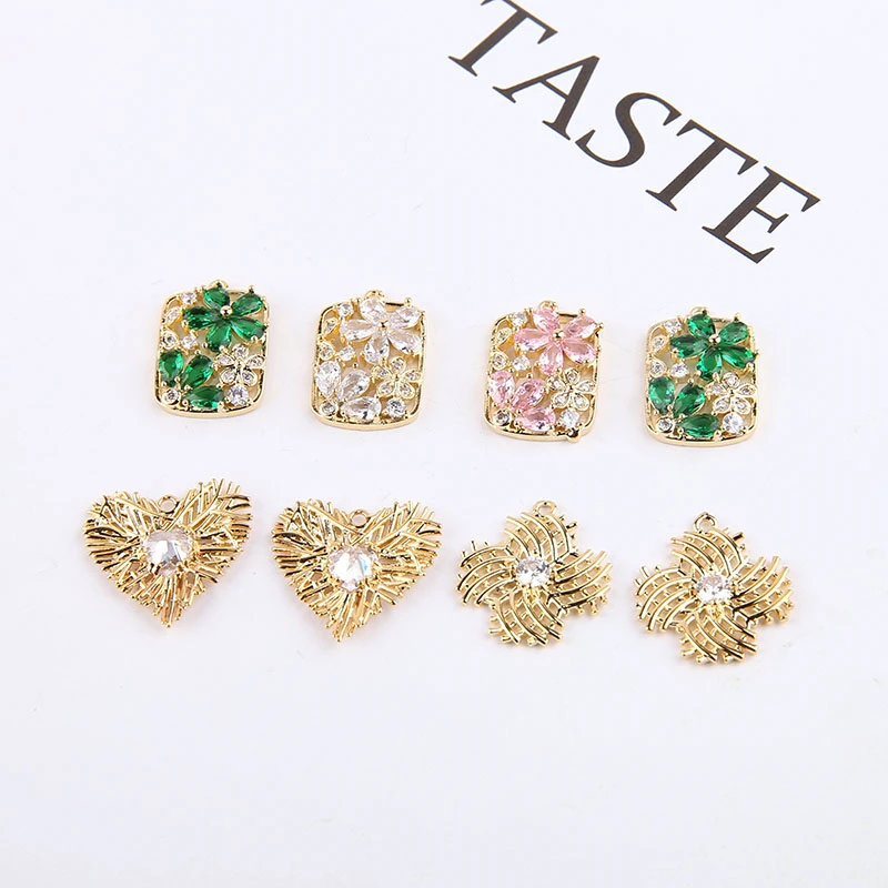 

6Pcs New design hot-sales copper-plated 18K real gold high-grade zircon hollow flower earings For Women DIY jewelry accessories