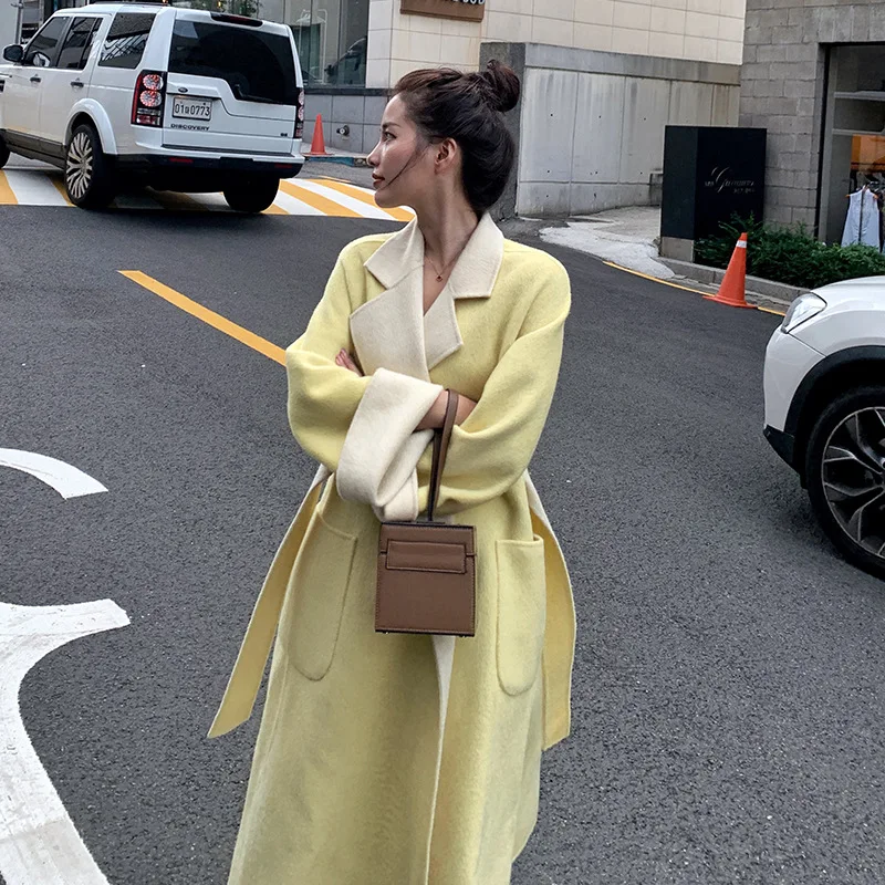

New Coming Pure Color Chic Sweet Color Cashmere Coat Warm Thick Outdoor High Quality Wool Coat Autumn Winter Elegant Women Coat