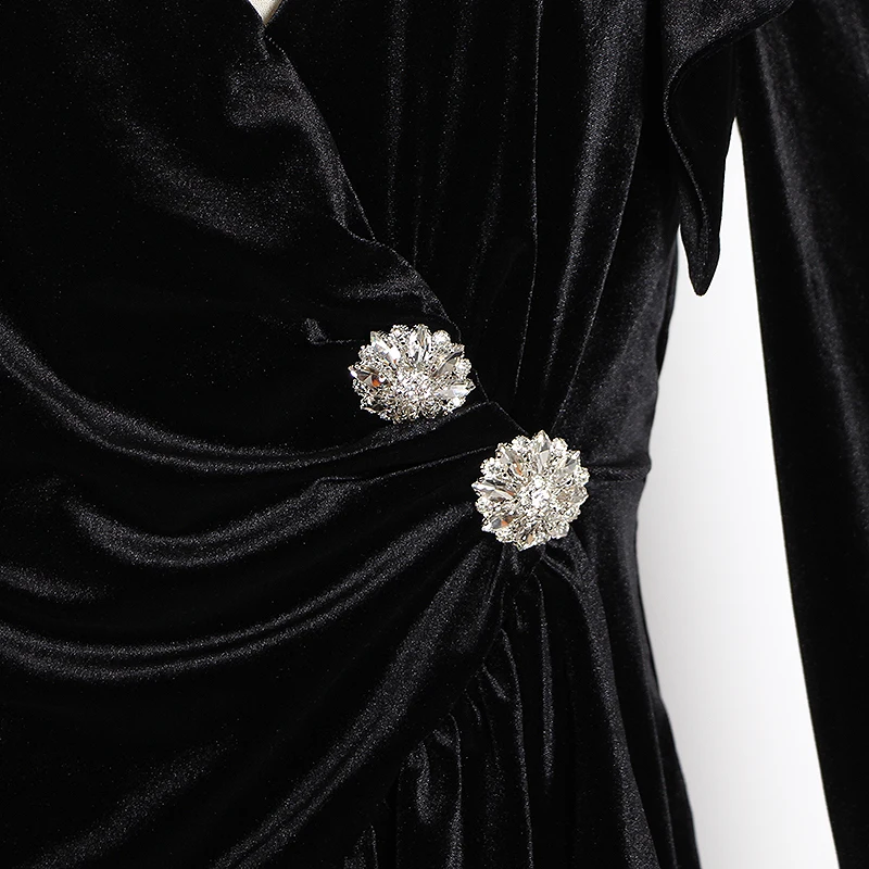 TWOTWINSTYLE, элегантное женское платье с бриллиантами, v-образный вырез, длинный рукав, оборки, высокая талия, мини платья для женщин, модная одежда, новинка