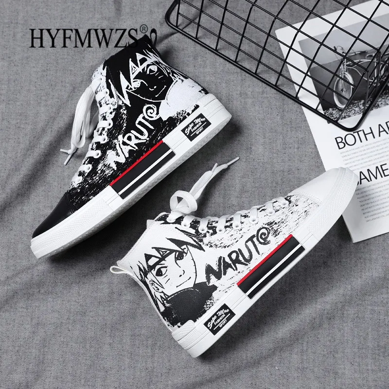 HYFMWZS/Модная Мужская парусиновая обувь с рисунком Наруто; zapatillas hombre deportiva; дышащая Высокая обувь; sapatos masculino; размеры 39-44