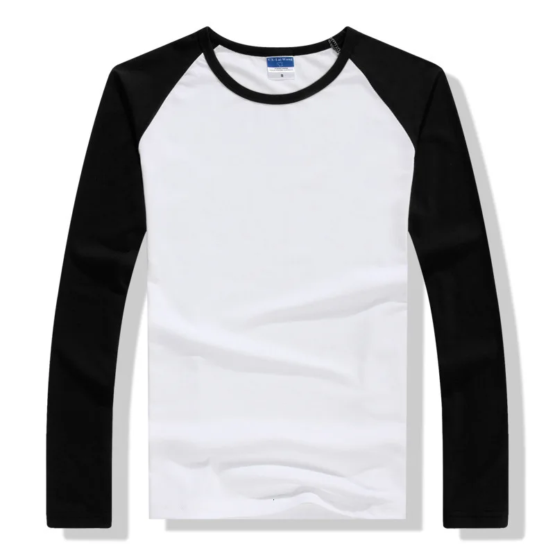 Winter autumn long sleeve shirt men's contrast color round neck cotton loose Raglan shirt