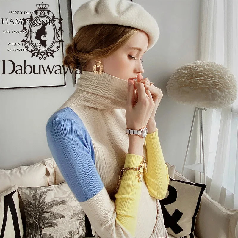 

Dabuwawa Casual Patchwork Turtleneck Pullover Sweater Women Autumn Winter Slim Fit Colorful Knitted Sweaters Female DT1DJS021