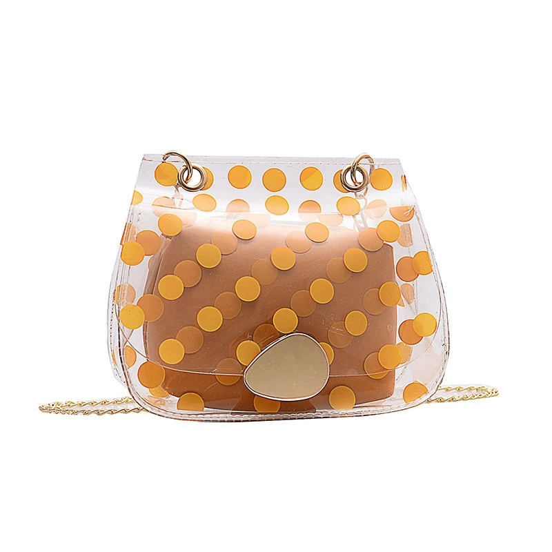 

Women'S Messenger Bag Jelly Transparent Chain Shoulder Bag Polka Dot Small Square Bag Simple Messenger Bag