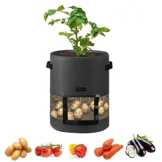 10 Gal. Grey and Black Potato Grow Bags with Flap Lid, with