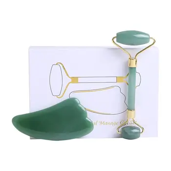 

Natural Facial Beauty Massage Tool Jade Roller Gua Sha Scraper Jade Massager For Face Neck Head Gouache Scraper With Box