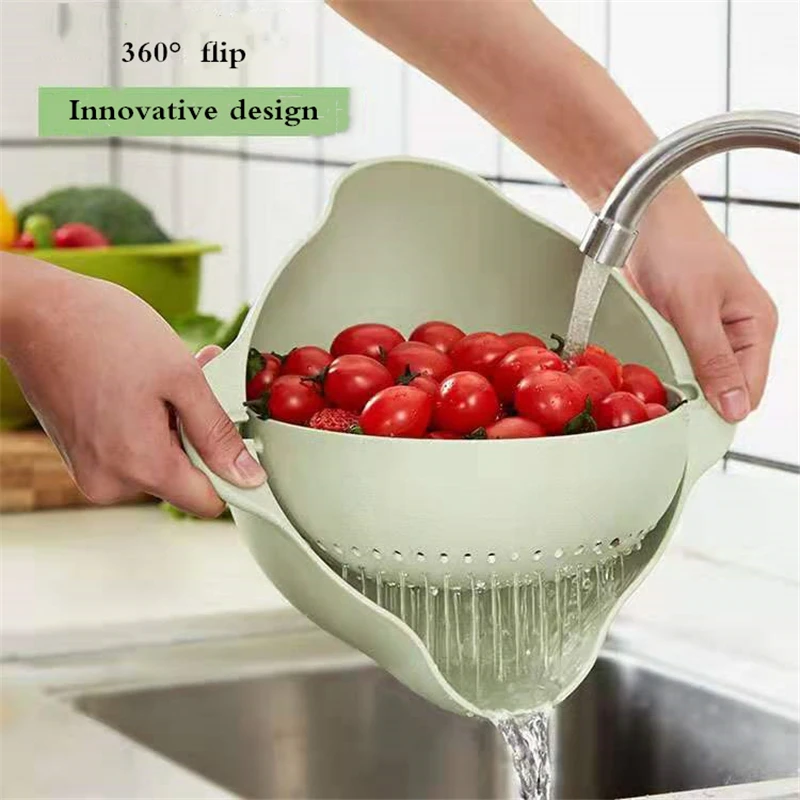 

High Quality Double Drain Basket Vegetables Fruit Noodles Washing Multi-function Kitchen Strainer Detachable Kitchen Drain Baske