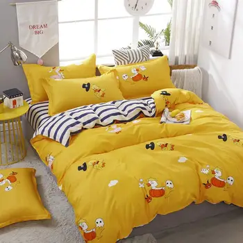 

3/4pcs Quality Yellow Cartoon Duck Printing Textile Bedding Set Include Duvet Cover&Sheets&Pillowcases Comfortable Home Bed Set