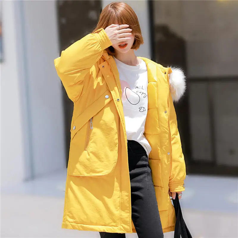 

New Winter Down Cotton Jacket Women Casual Hooded Zippers Warm Winter Coat Female Pockets Soild Loose Padded Jacket Women Q1957