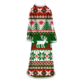 

Elderly Elk Snowflake Print Sleeve Blanket Adult Warm Coral Fleece Blanket Travel Wearable Blanket Sleeve Christmas Blanket