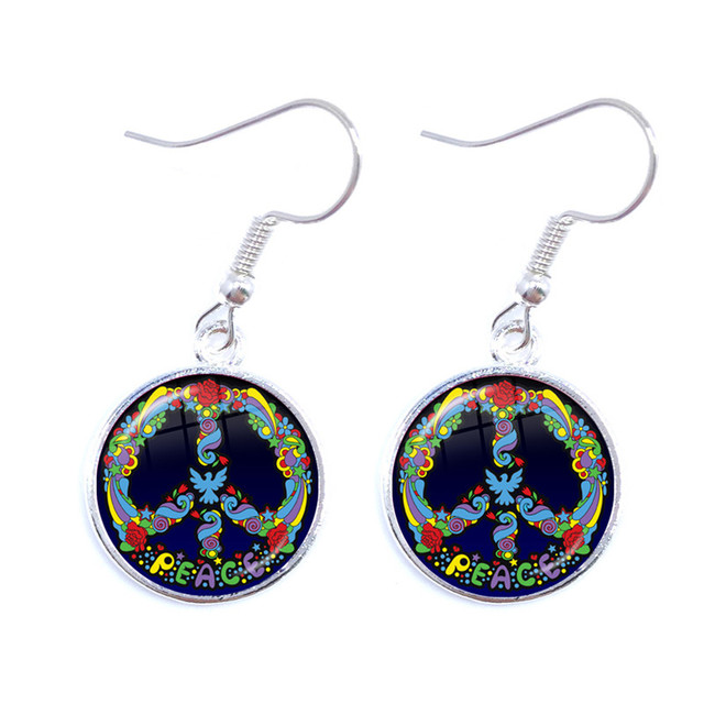 Blue-Red-Yellow Hippie Peace Van Bus Photo Drop Earrings Retro Beach Bus Car Collectors Bus Peace Sign Jewelry For Women