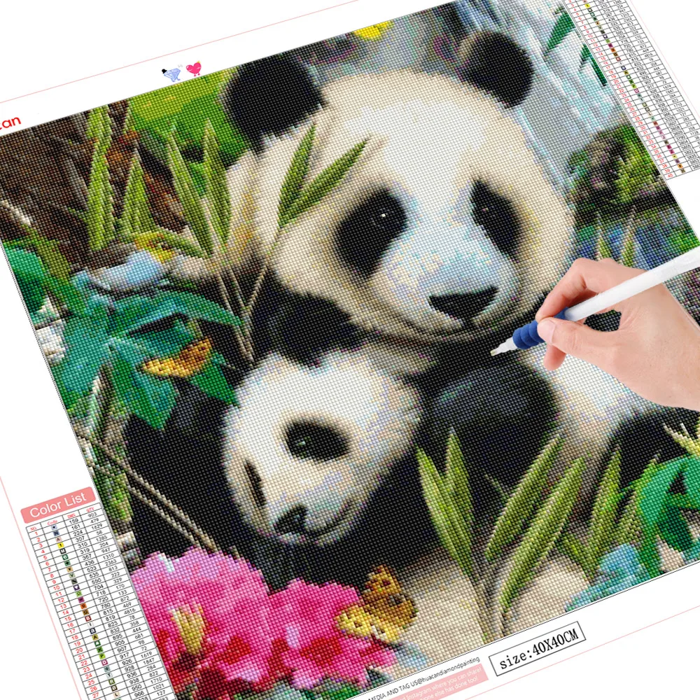 5D Diy Dimond Painting Giant Pandas And Flowers Diamond Art