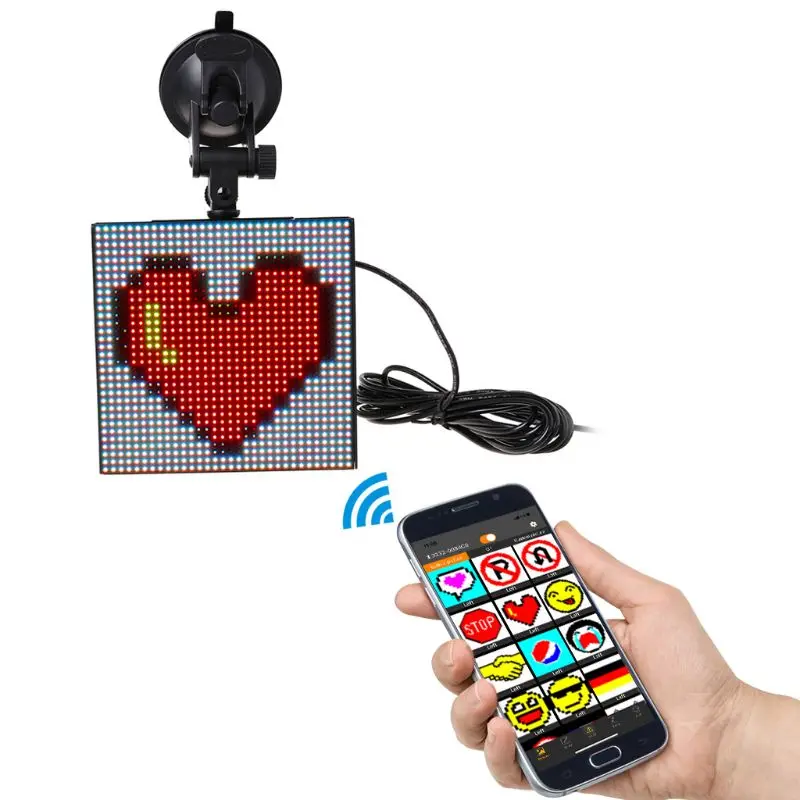 

LED Display Screen Full Color Wireless Bluetooth App Control Car Scrolling LED Sign Emoji Driving instruction Picture GIF Light