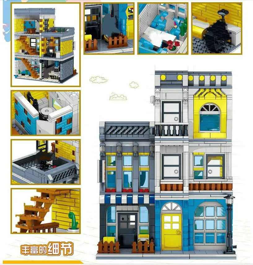 ZHEGAO в наличии QL0934 Creator Street MOC View Series летний конструктор виде кофейни 1278 блоков