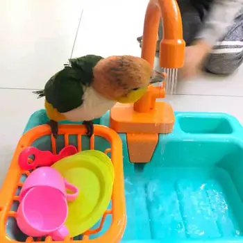 

Bird Feeder Pet Pool Automatic Bird Bathing Tub With Faucet Food Container Bird Accessory For Pet Parrots
