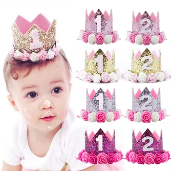 

1Pc Birthday Hats Decor Cap One First Birthday Hat Princess Crown 1st 2nd Year Old Number Birthday Party Decorations Kids