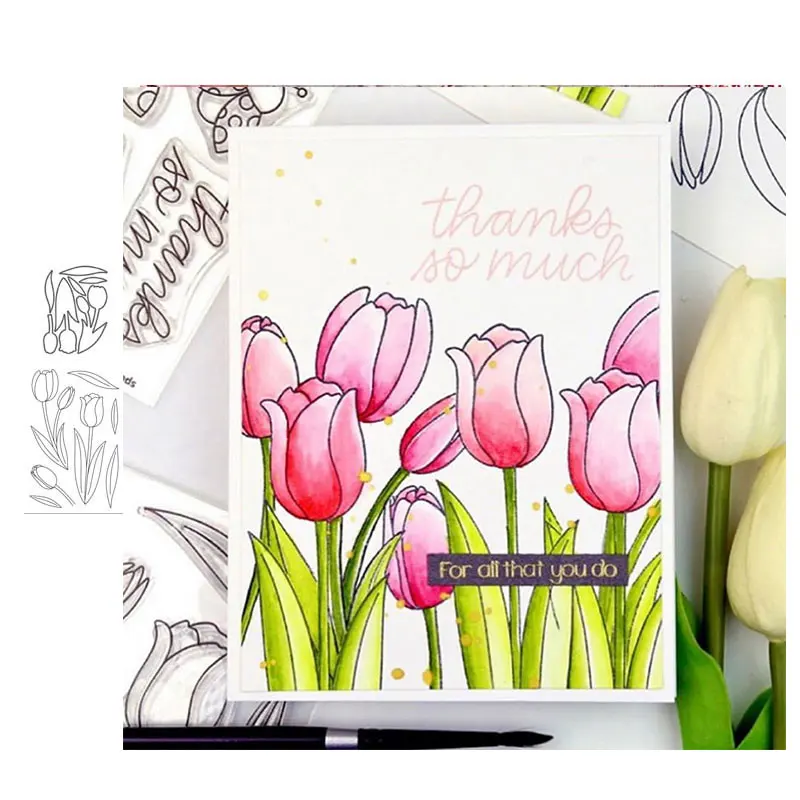 

JC Metal Cutting Dies and Stamps Tulips Flower Leaves Scrapbook Craft Stencil Card Make DIY Mold Album Sheet Mould Die Cut Decor