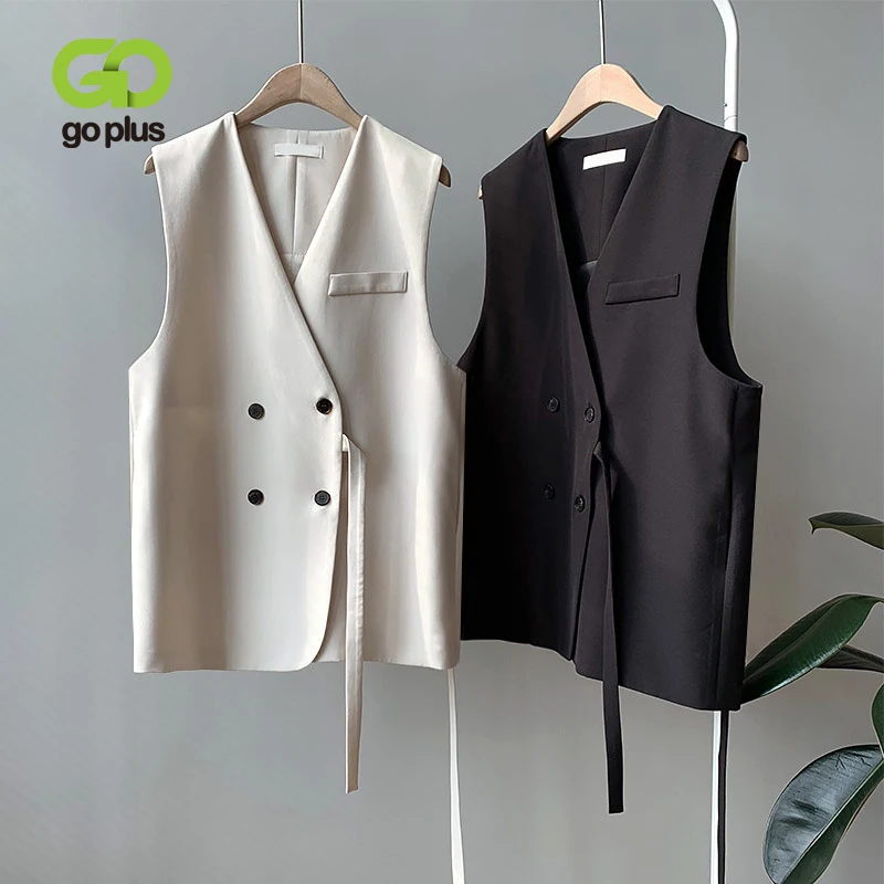 Goplus outono colete feminino vintage com decote em v duplo breasted curto solto coletes das mulheres chalecos para mujer kamizelka damska c8261|Coletes| - AliExpress