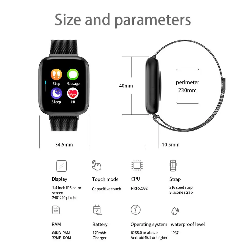 UTELITE P4 для женщин и мужчин Смарт-часы с ЧПУ металл мониторинг сердечного ритма IP67 Водонепроницаемый Спорт фитнес трекер часы для Apple Xiaomi