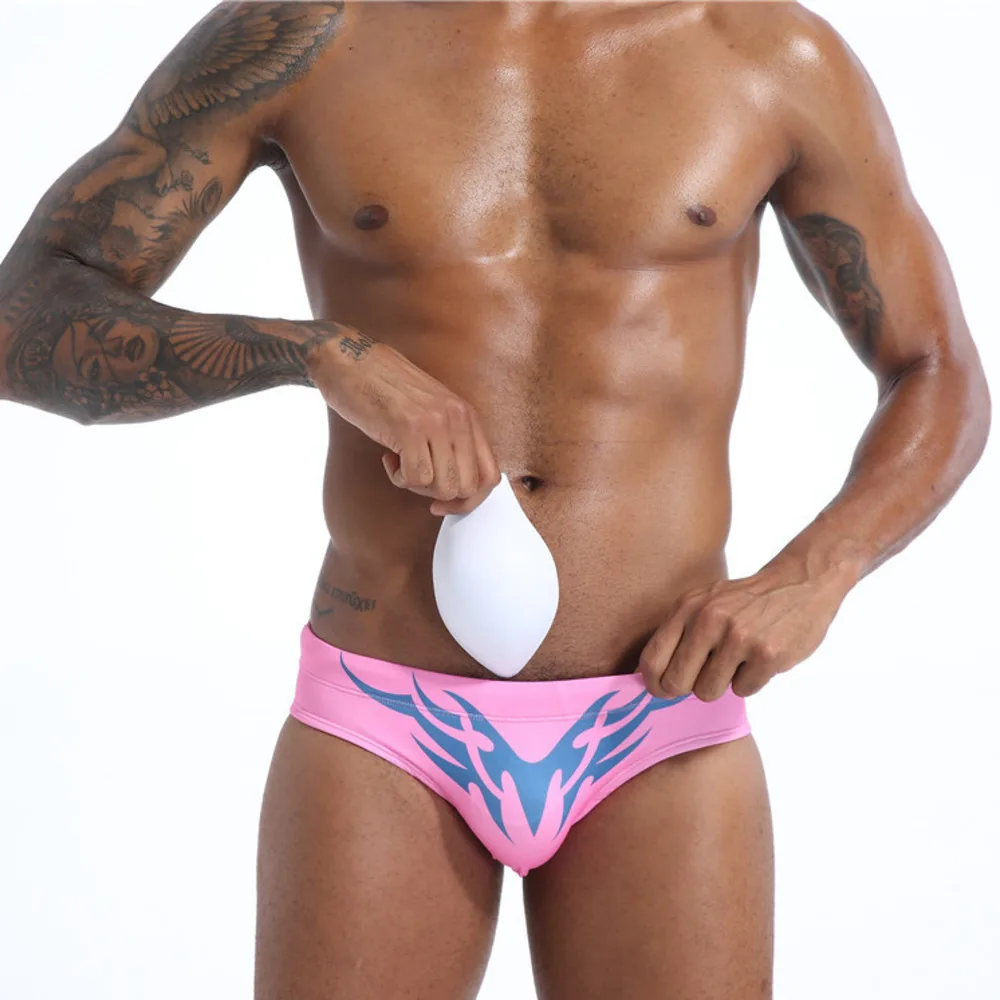 Men Swimming Briefs Swimwear Sexy Low Waist Quick Dry Beach Surfing Shorts Swim Trunks Bathing Swimsuit For Men Sunga Masculina - Color: pink