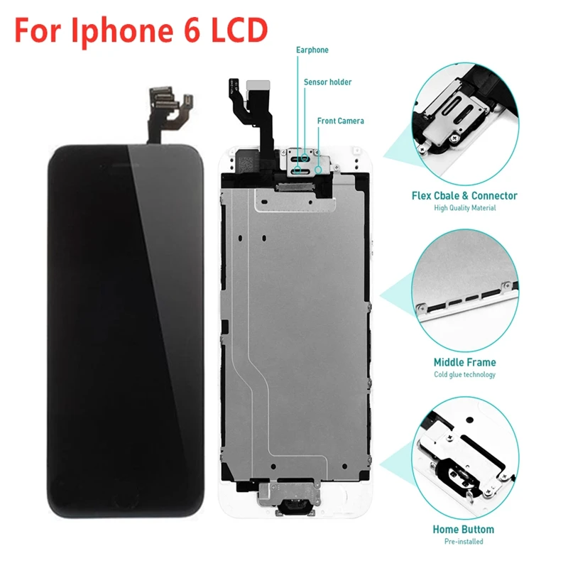 

Repair parts For iPhone 6 6G Replacement Touch Digitizer Pre-assembled Display +Home Button+Front Camera