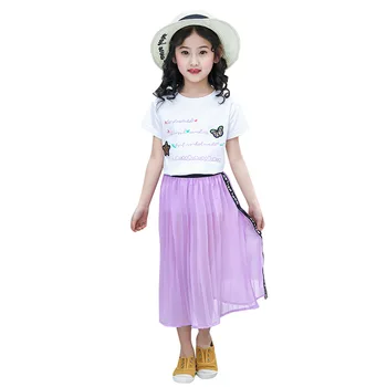 

Weixu Toddler Girls Summer Clothing Children's Cotton Top T-shirt + Pleated Skirt 2pcs Suit Kids Clothes for Girls 12 Years Old