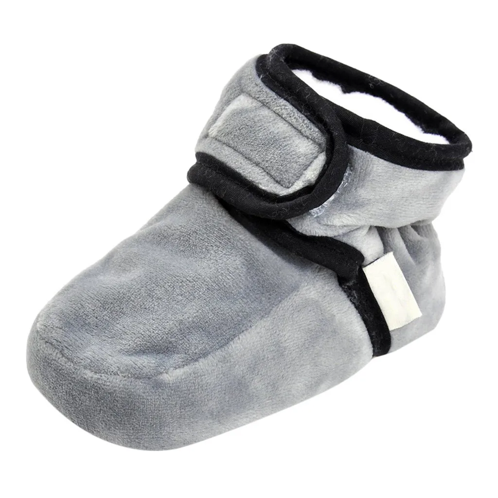 Обувь для малышей; обувь для новорожденных мальчиков и девочек; однотонная бархатная шерстяная теплая зимняя обувь; крючок для малышей; обувь для первых шагов - Цвет: Серый