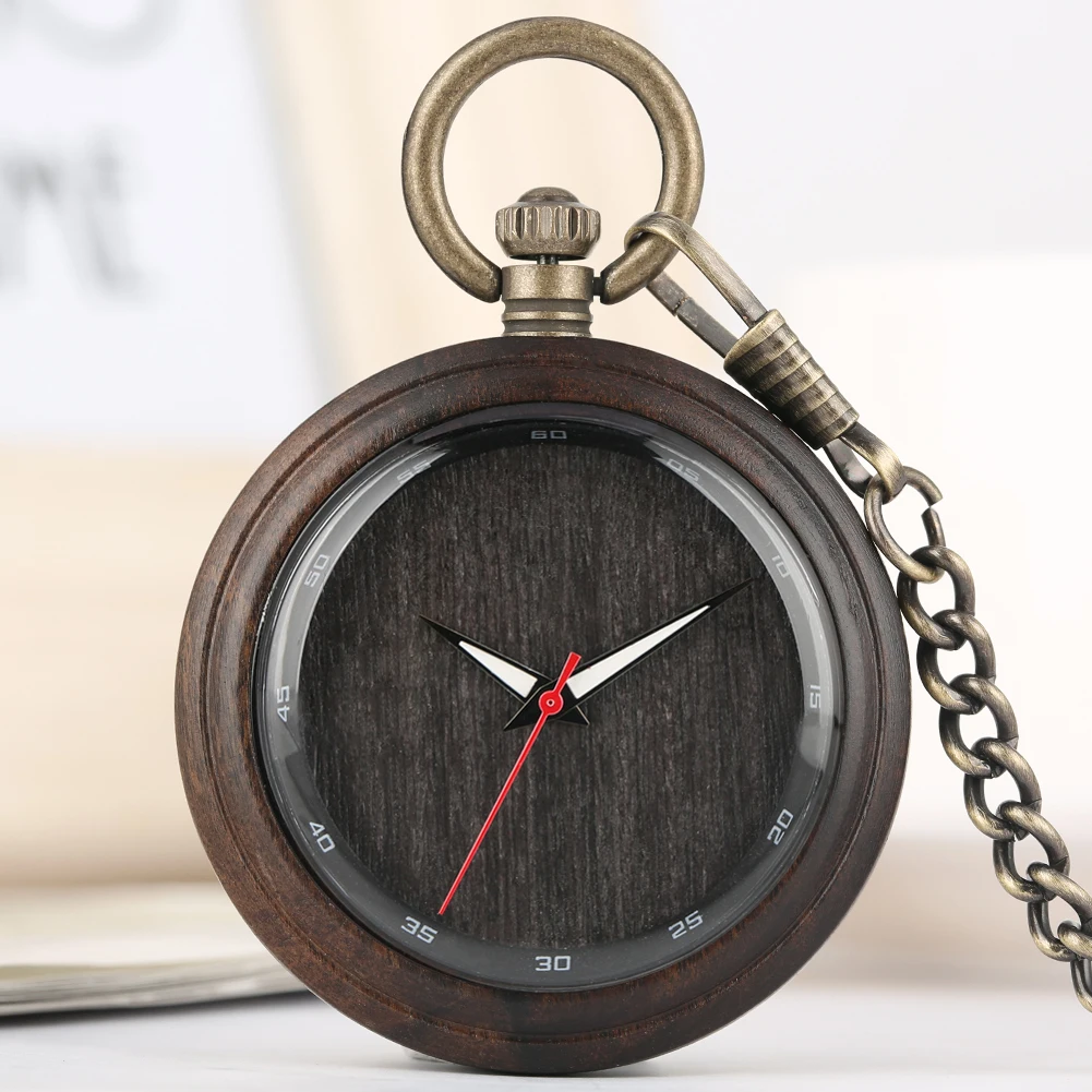 Портативный темно-коричневый эбеновый кварцевые карманные часы практичный большой круглый циферблат с римскими цифрами серебряная подвеска цепочка унисекс