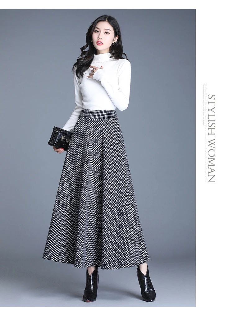 HAYBLST, брендовая Длинная женская юбка, новинка, Осень-зима, размера плюс 3XL, элегантный корейский стиль, высокая талия, модная шерстяная одежда